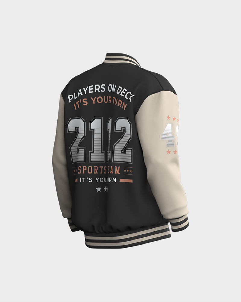 Mens Bomber Jacket -  Black & Beige