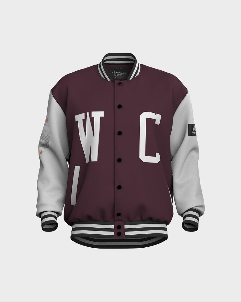 Mens Bomber Jacket -  Burgundy & White