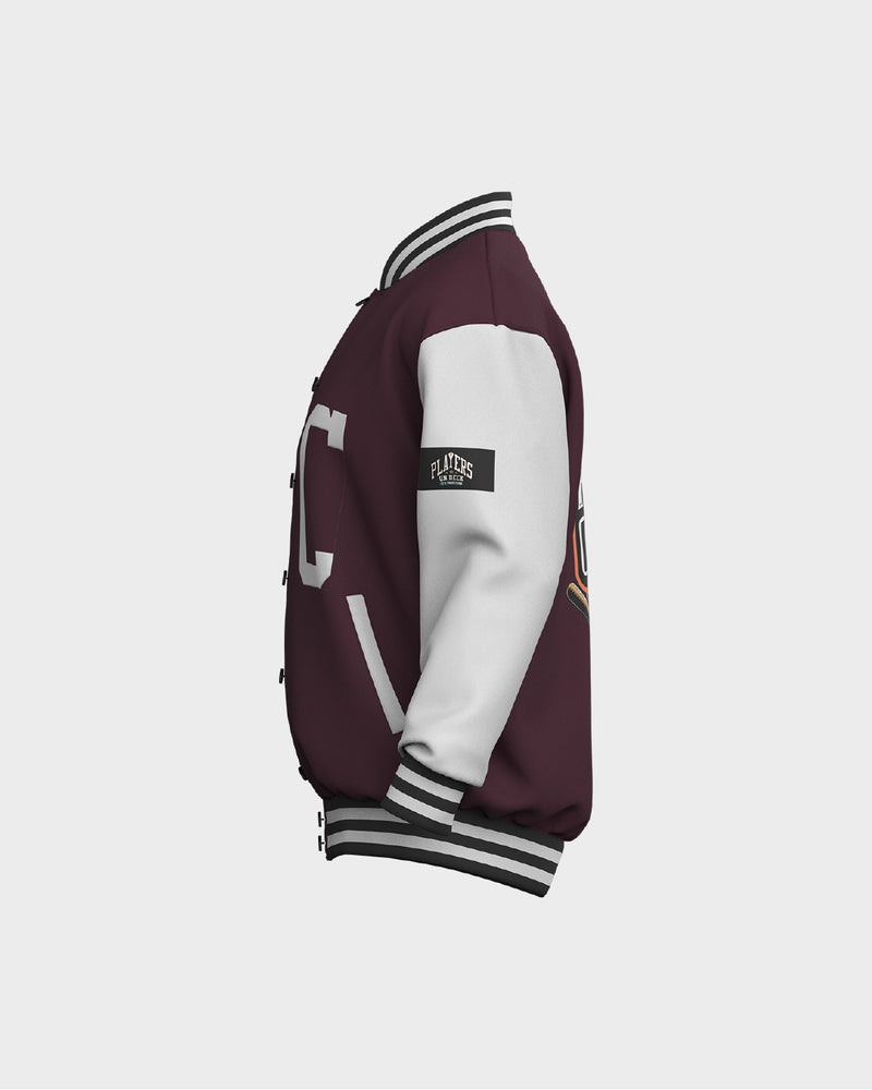 Mens Bomber Jacket -  Burgundy & White