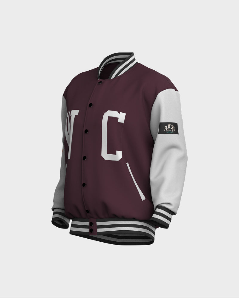Mens Bomber Jacket -  Burgundy & White