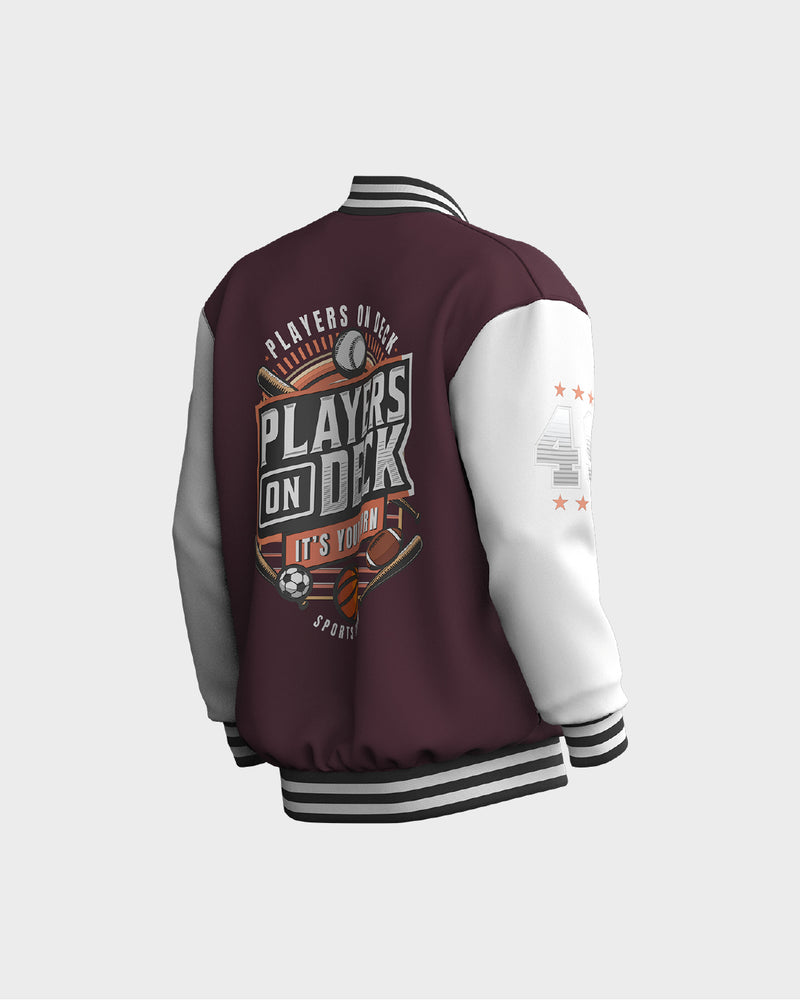 Mens Bomber Jacket -  Burgundy & White