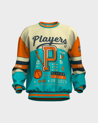 Mens Graphic Crew Neck Sweater - Beige & Blue