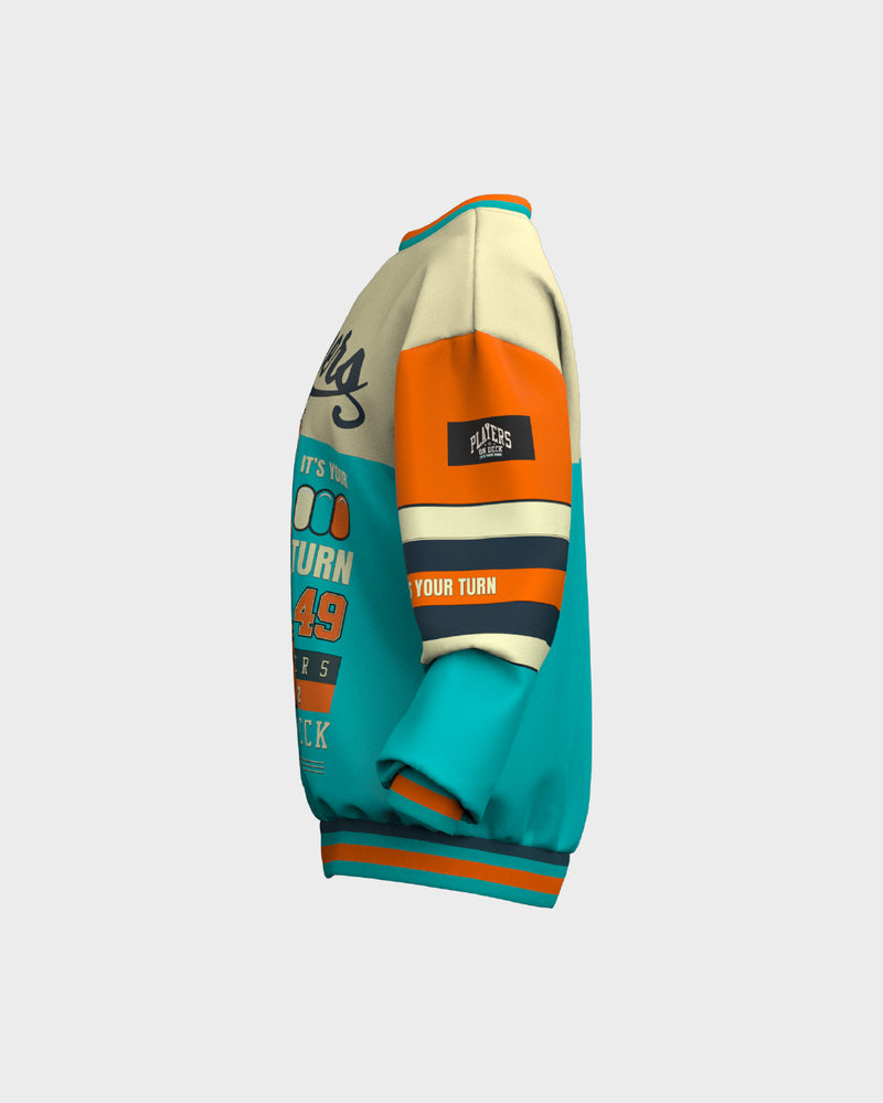 Mens Graphic Crew Neck Sweater - Beige & Blue