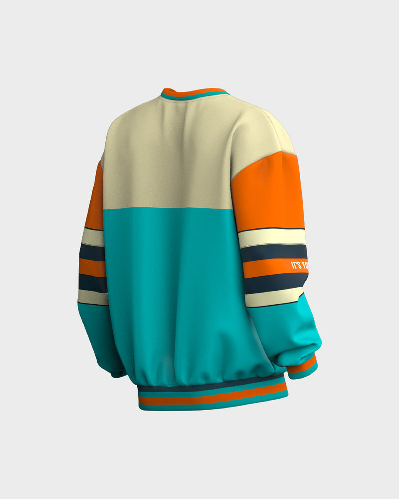 Mens Graphic Crew Neck Sweater - Beige & Blue