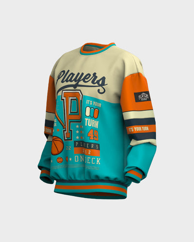 Mens Graphic Crew Neck Sweater - Beige & Blue