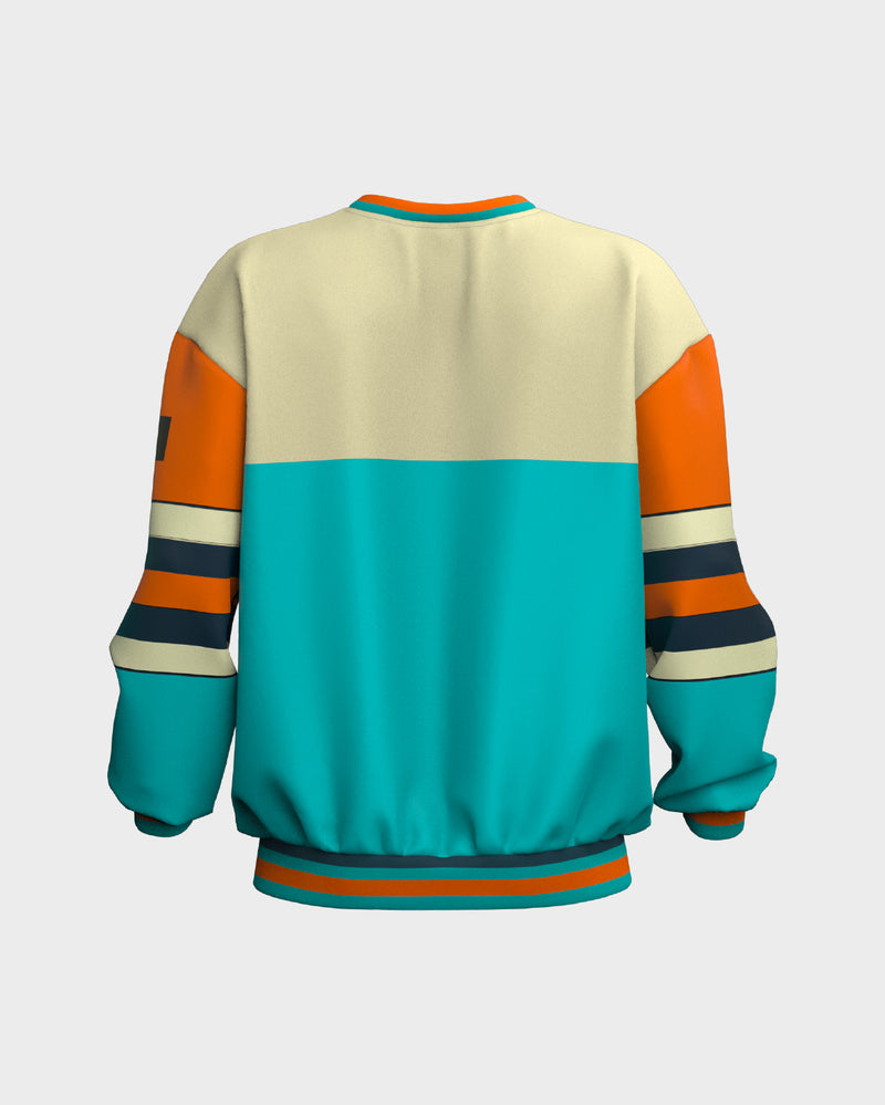 Mens Graphic Crew Neck Sweater - Beige & Blue