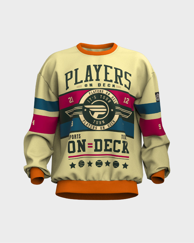 Mens Graphic Crew Neck Sweater - Beige & Orange