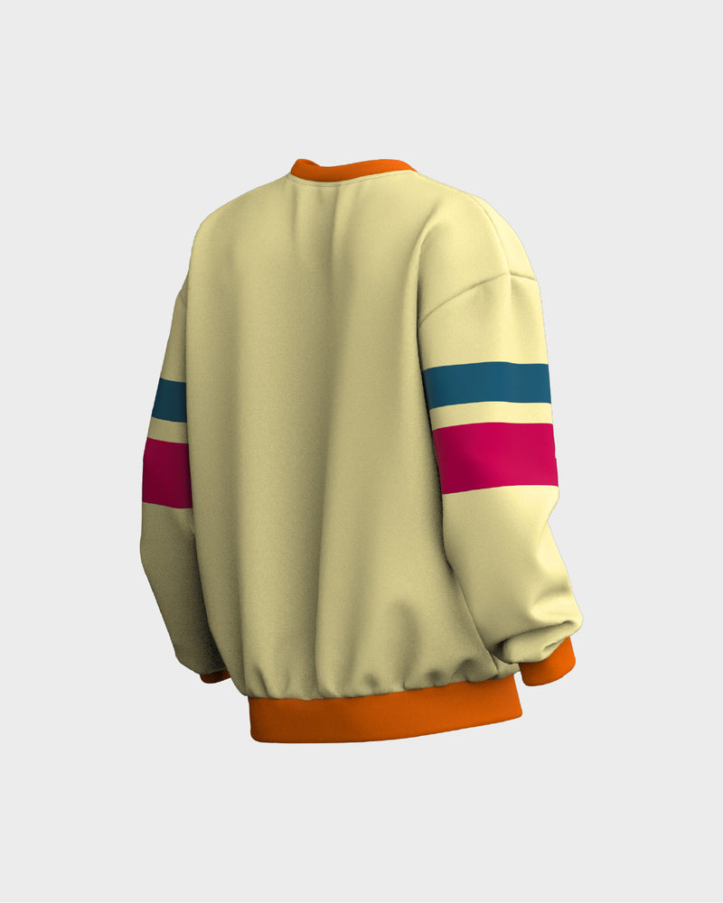 Mens Graphic Crew Neck Sweater - Beige & Orange