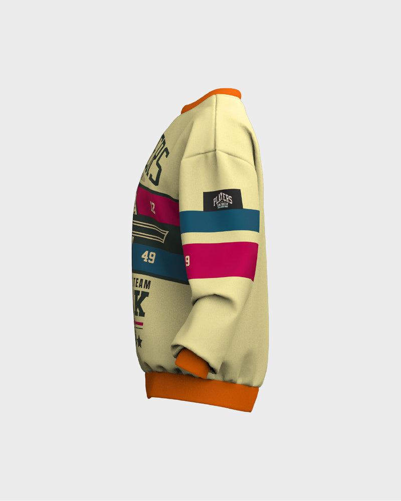 Mens Graphic Crew Neck Sweater - Beige & Orange