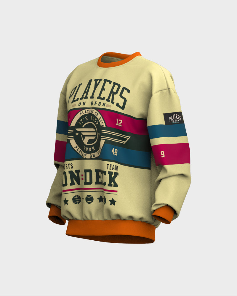 Mens Graphic Crew Neck Sweater - Beige & Orange