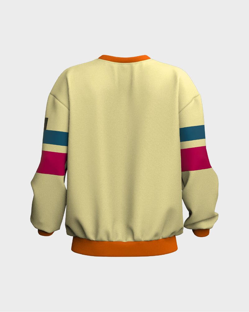 Mens Graphic Crew Neck Sweater - Beige & Orange
